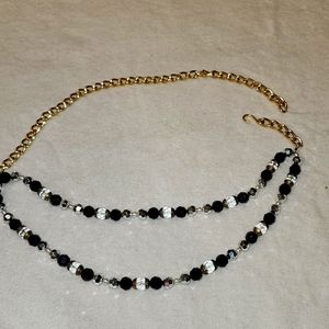 Silver and black large beaded belt with gold chain
